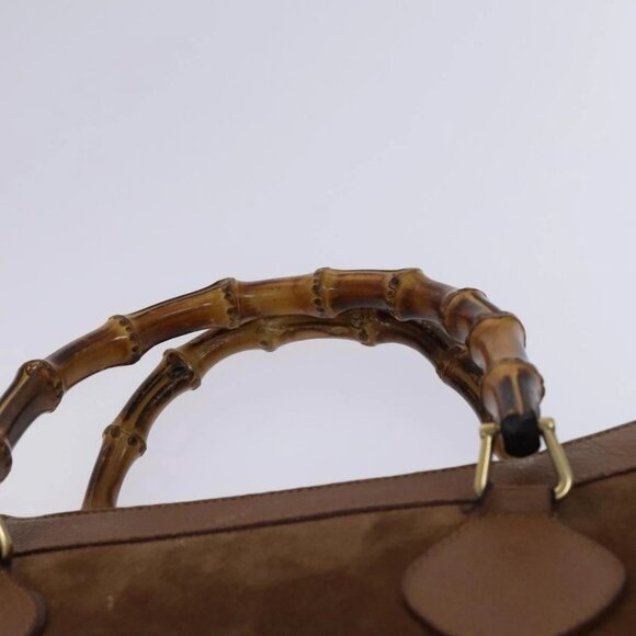 GUCCI Bamboo Hand Bag Suede Brown Gold Auth - Picture 8 of 15